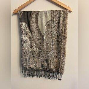 Monsoon Scarf Metallic Gold Cream Brown